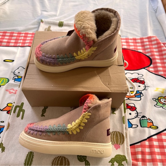 Mou Mou Shoes - Mou Light Brown Patchwork Woven Snow Boots